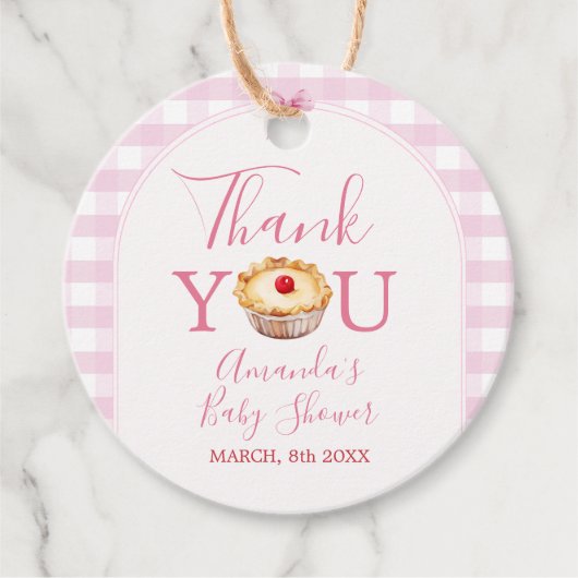 Pink Gingham Süsse Pie Danke für Ihre Unterstützun Geschenkanhänger (Vorderseite)