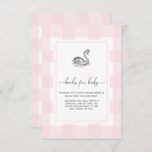 Pink Gingham Swan Books Request Insert Card Einladung (Vorne/Hinten)