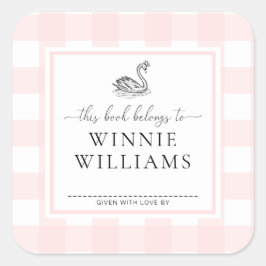 Pink Gingham Swan Buchzeichen Sticker
