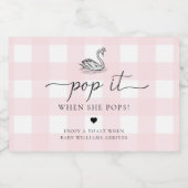 Pink Gingham Swan Pop It When She Pops Schaumweinetikett (Einzelnes Label)