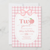 Pink Gingham Sweet Peach 2. Geburtstag Einladung (Vorderseite)