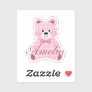 Pink Gingham Teddy Aufkleber
