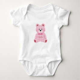 Pink Gingham Teddy Baby Strampler