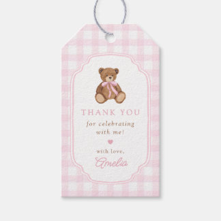 Pink Gingham Teddy Bear Beary First Birthday Geschenkanhänger