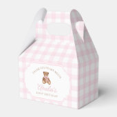 Pink Gingham Teddy Bear Beary First Birthday Geschenkschachtel (Vorderseite)