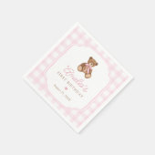 Pink Gingham Teddy Bear Beary First Birthday Serviette (Ecke)