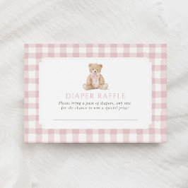 Pink Gingham Teddy Bear Diaper Raffle Ticket Begleitkarte