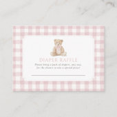 Pink Gingham Teddy Bear Diaper Raffle Ticket Begleitkarte (Vorderseite)
