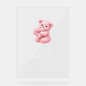 Pink Gingham Teddy Bear Neutral Baby Shower Acrylschild (Vorderseite)