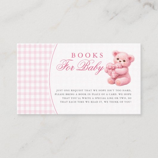 Pink Gingham Teddy Bear Neutral Baby Shower Begleitkarte (Vorderseite)