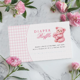 Pink Gingham Teddy Bear Neutral Baby Shower Begleitkarte