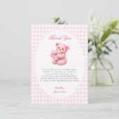 Pink Gingham Teddy Bear Neutral Baby Shower Einladung (Stehend Vorderseite)