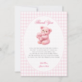 Pink Gingham Teddy Bear Neutral Baby Shower Einladung (Vorderseite)