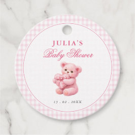 Pink Gingham Teddy Bear Neutral Baby Shower Geschenkanhänger