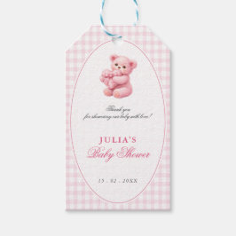 Pink Gingham Teddy Bear Neutral Baby Shower Geschenkanhänger