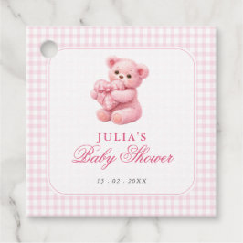 Pink Gingham Teddy Bear Neutral Baby Shower Geschenkanhänger