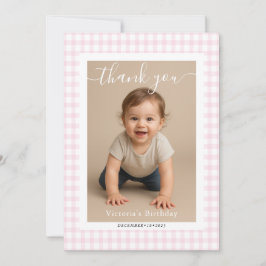 Pink Gingham Teddy Bear Neutral Baby Shower Mitteilungskarte