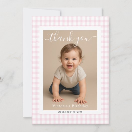 Pink Gingham Teddy Bear Neutral Baby Shower Mitteilungskarte (Vorderseite)