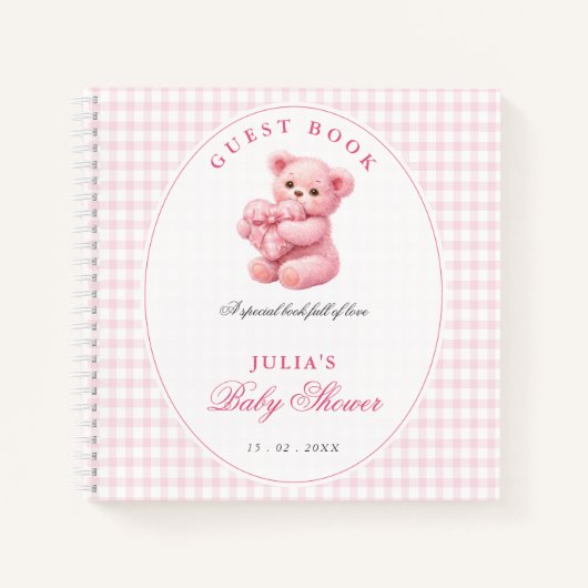 Pink Gingham Teddy Bear Neutral Baby Shower Notizblock (Vorderseite)