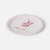 Pink Gingham Teddy Bear Neutral Baby Shower Pappteller (Schrägansicht)