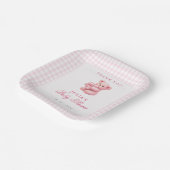 Pink Gingham Teddy Bear Neutral Baby Shower Pappteller (Gewinkelt)