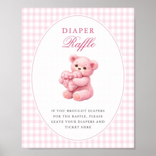 Pink Gingham Teddy Bear Neutral Baby Shower Poster (Vorne)