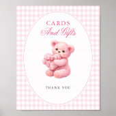 Pink Gingham Teddy Bear Neutral Baby Shower Poster (Vorne)