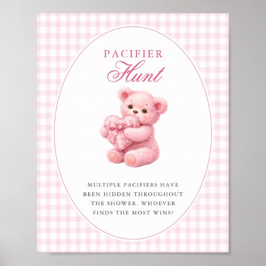 Pink Gingham Teddy Bear Neutral Baby Shower Poster (Vorne)