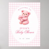 Pink Gingham Teddy Bear Neutral Baby Shower Poster (Vorne)