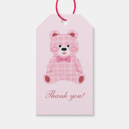 Pink Gingham Teddy Geschenkanhänger (Vorderseite)