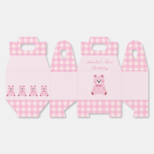 Pink Gingham Teddy Geschenkschachtel (Ungeklappt)