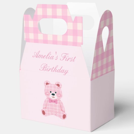 Pink Gingham Teddy Geschenkschachtel (Offen)