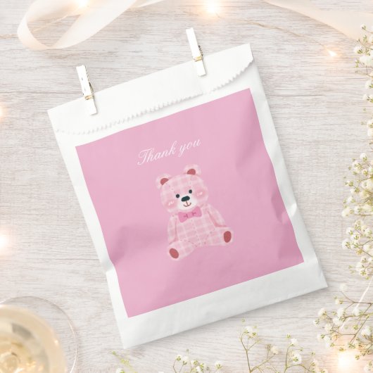 Pink Gingham Teddy Geschenktütchen (Ausgeschnitten)