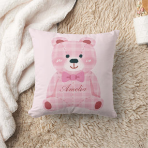 Pink Gingham Teddy Kissen