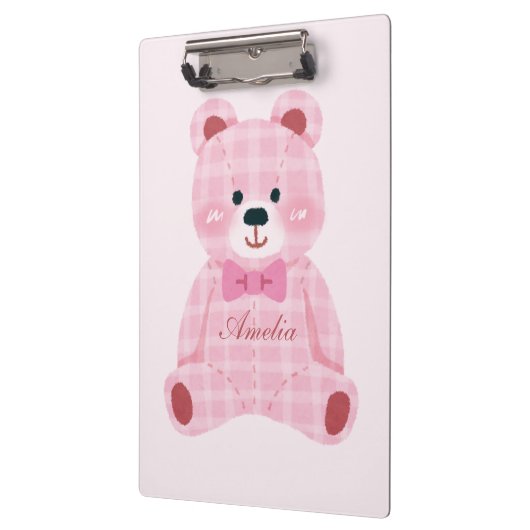 Pink Gingham Teddy Klemmbrett (Links)