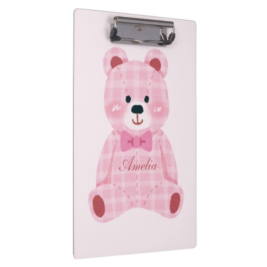 Pink Gingham Teddy Klemmbrett (Rechts)