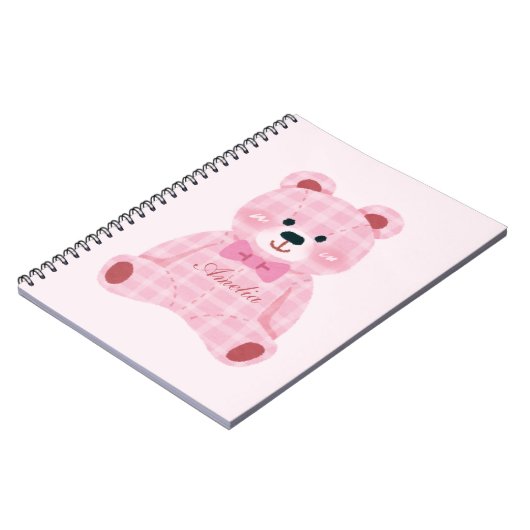 Pink Gingham Teddy Notizblock (Linke Seite)