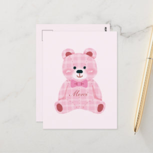 Pink Gingham Teddy Postkarte