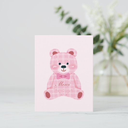 Pink Gingham Teddy Postkarte (Stehend Vorderseite)