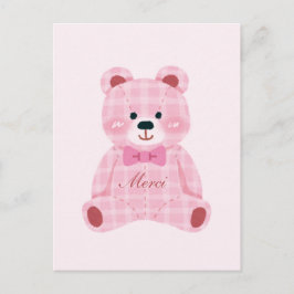 Pink Gingham Teddy Postkarte