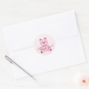 Pink Gingham Teddy Runder Aufkleber
