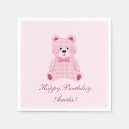 Pink Gingham Teddy Serviette