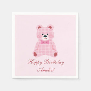 Pink Gingham Teddy Serviette