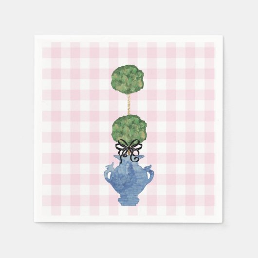 Pink Gingham Topiary Ginger Jar Paper Handtücher Serviette (Vorderseite)