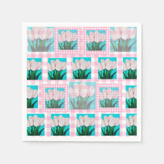 Pink Gingham Tulip Cocktail Napkin Serviette
