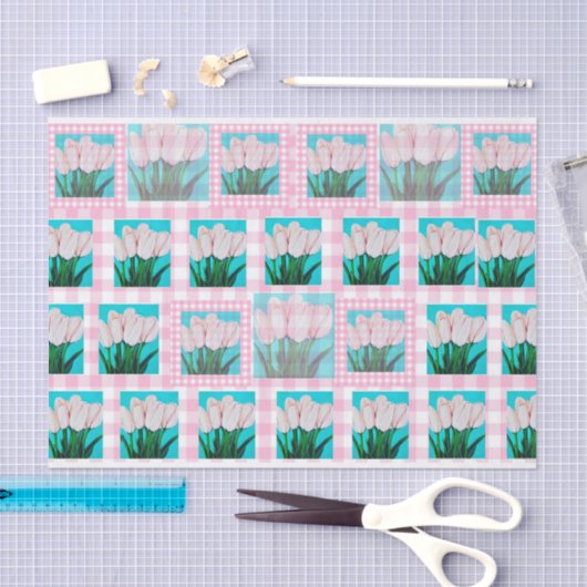 Pink Gingham Tulip Tissue Paper Seidenpapier (Handwerk)