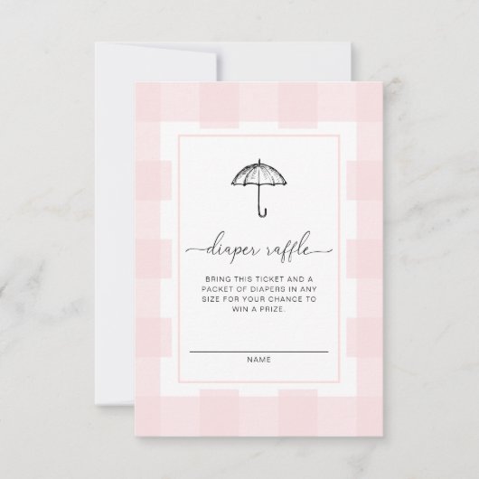 Pink Gingham Umbrella Diaper Raffle Umschließung Einladung (Vorderseite)