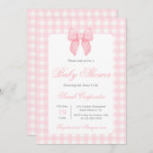 Pink Gingham und Bow Baby Shower Girl Einladung (Vorne/Hinten)