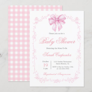 Pink Gingham und Bow Baby Shower Girl Einladung
