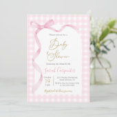 Pink Gingham und Bow Baby Shower Girl Einladung (Stehend Vorderseite)